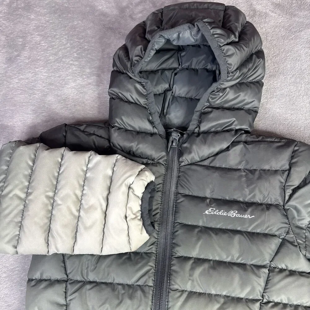 Eddie Bauer Jacket Unisex Kids 4 Gray Puffer Hooded Down Insulated‎ Winter